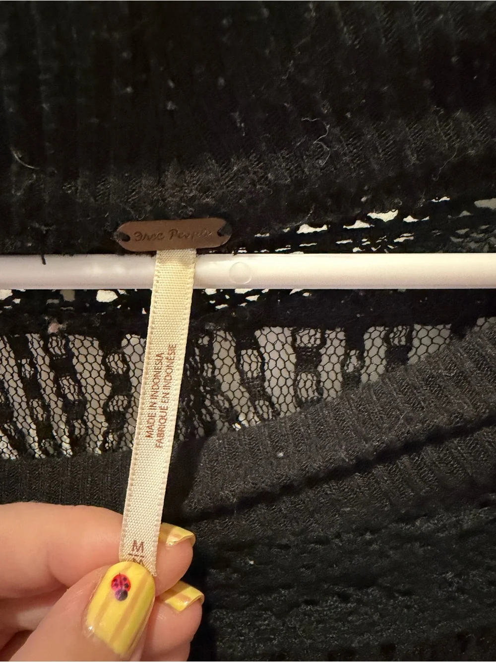 Free People Black Lace Yoke Long Sleeve Tee